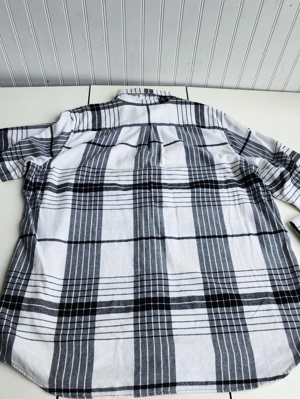 Banana Republic Soft Wash Flannel  Plaid White Black Shirt Mens Long Sleeve XL